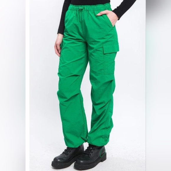 Love Tree Green Parachute Cargo Pants Women's Medium - Picture 2 of 4